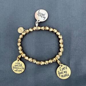 Gold Tone Charm Bracelet Beaded Stretch Inspirational Mama Coffee Bee Friends